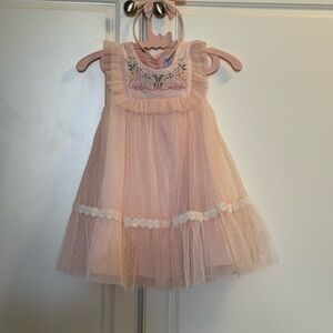 Tahari Pink Tulle Floral Embroidered Girls Formal Dress 3T